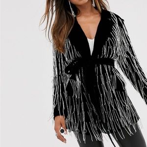 ASOS EDITION velvet beaded fringe blazer.